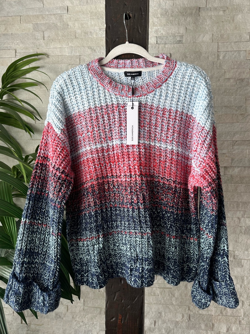 525 America Multicolor Crewneck Chunky Sweater Ombre Res Blue Size M New Tags